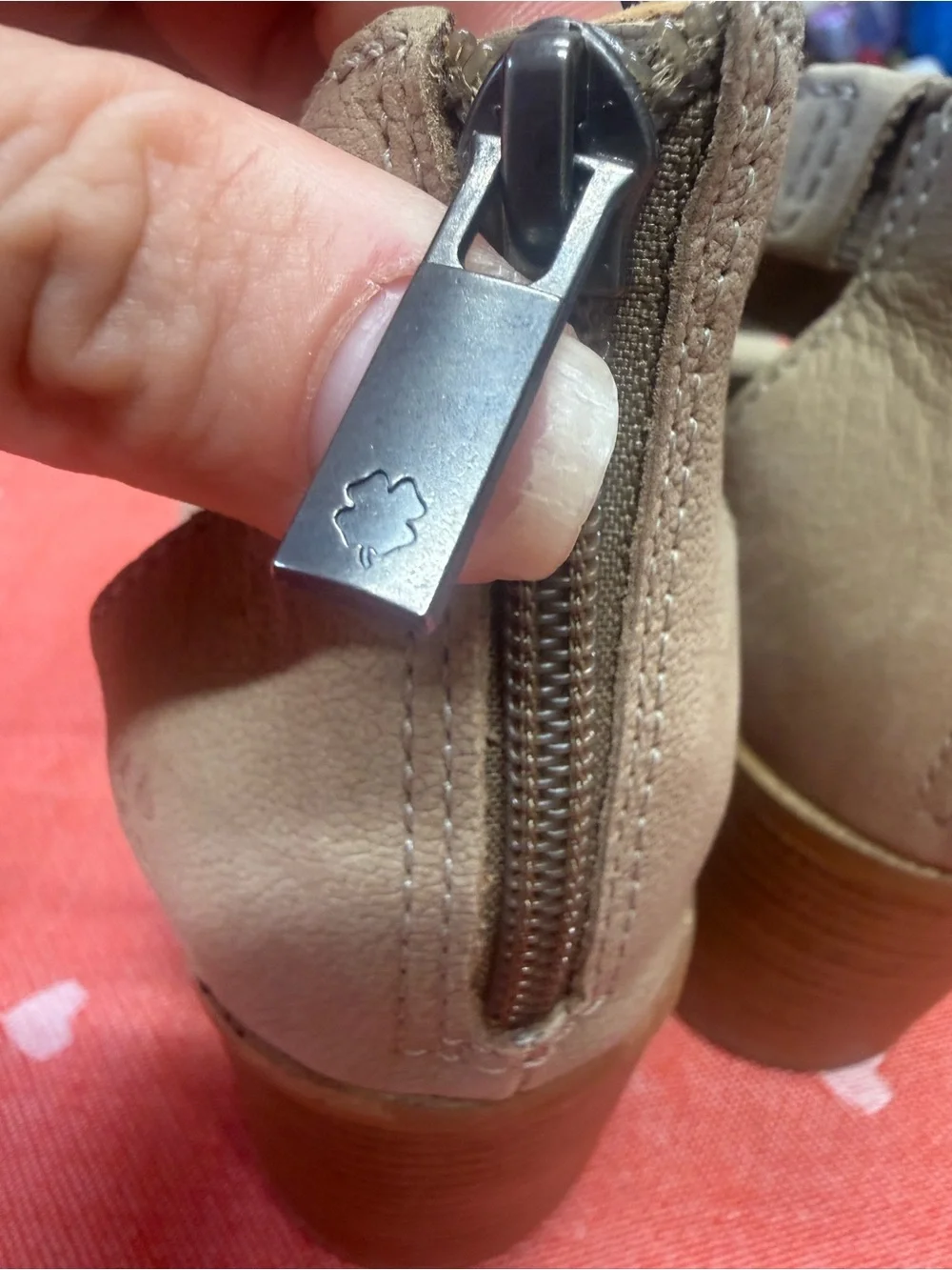 Lucky Brand Taupe Open-Toe Cutout Block Heel Sandals